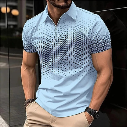 Men's 3D Printing Plain Shirt//Striped Polo Tees//Fashion Pullover Tops