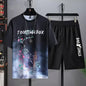 Men's Quick Drying tracksuits//Casual Breathable Short Sleeve 3D Printed Sports T-shirt+Shorts