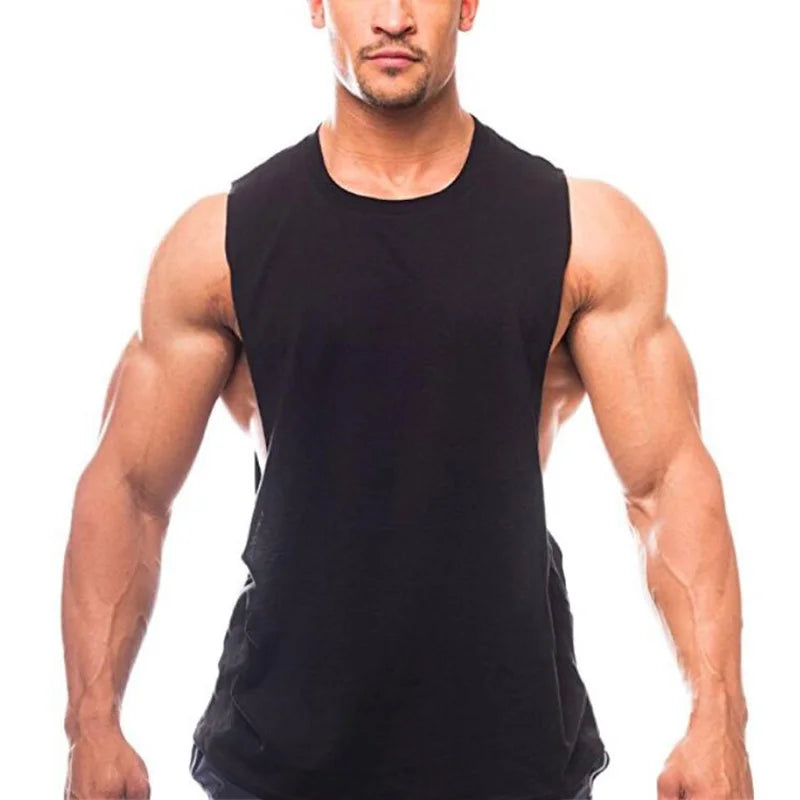 Gym Clothing Men Sides Cut Off T-shirts//Workout Fitness Sleeveless Vest//Outdoor Jogging Undershirt