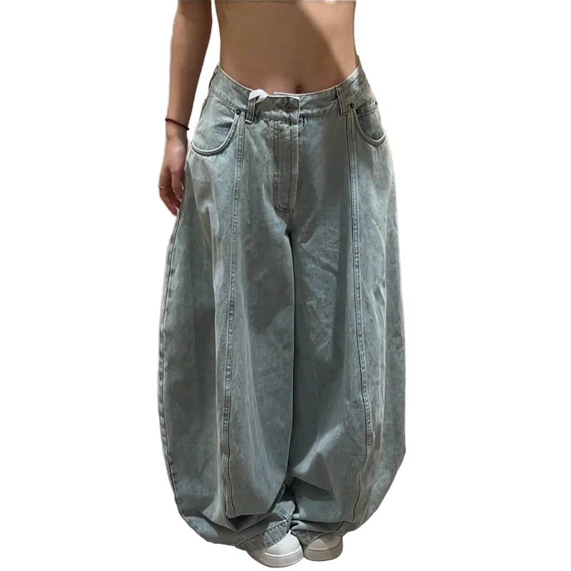 Women's Blue Jeans//Hip-hop Fashion//Vintage Streetwear//Wide Leg Straight Jean//High Waist Trouser//Classic Baggy Denim Pants