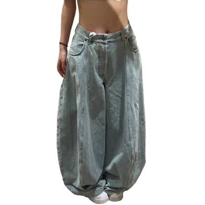 Women's Blue Jeans//Hip-hop Fashion//Vintage Streetwear//Wide Leg Straight Jean//High Waist Trouser//Classic Baggy Denim Pants