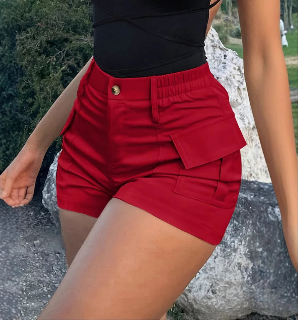 Casual Women's Short Pants//High Waist Button Streetwear//Short Pocket Cargo Shorts