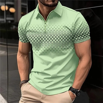 Men's 3D Printing Plain Shirt//Striped Polo Tees//Fashion Pullover Tops