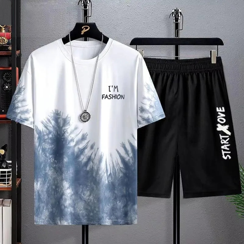Men's Quick Drying tracksuits//Casual Breathable Short Sleeve 3D Printed Sports T-shirt+Shorts