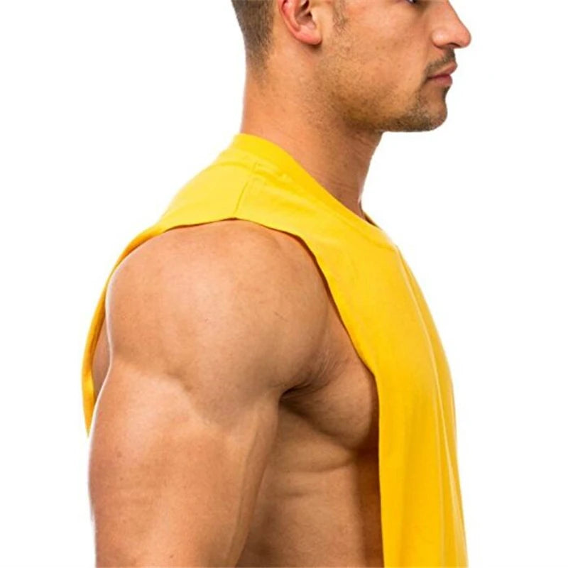Gym Clothing Men Sides Cut Off T-shirts//Workout Fitness Sleeveless Vest//Outdoor Jogging Undershirt