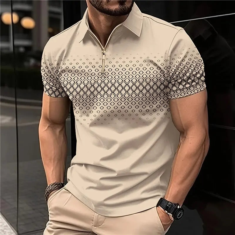 Men's 3D Printing Plain Shirt//Striped Polo Tees//Fashion Pullover Tops