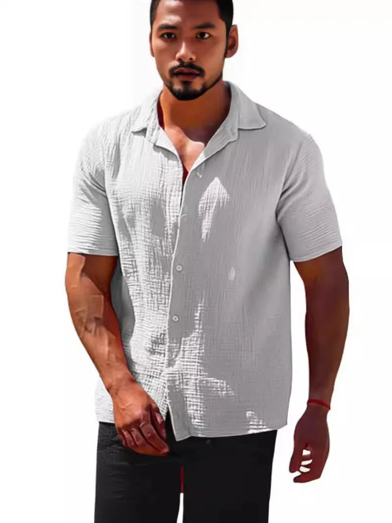 Men Casual Shirt//Summer Hot Selling//Lapel Solid Color//Short Sleeve//Breathable Sweat Absorption