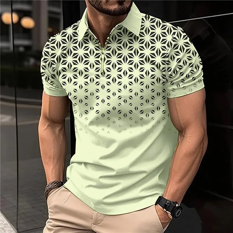 Men's 3D Printing Plain Shirt//Striped Polo Tees//Fashion Pullover Tops