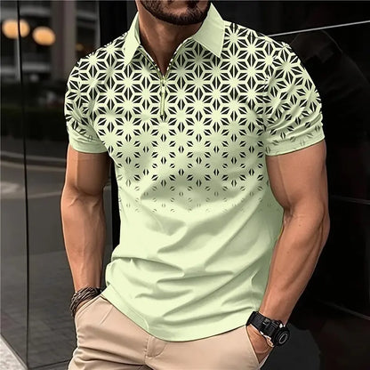 Men's 3D Printing Plain Shirt//Striped Polo Tees//Fashion Pullover Tops