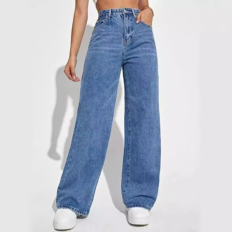 Women Jeans//European And American Loose Denim Wide Leg Pants//Slim High Waist